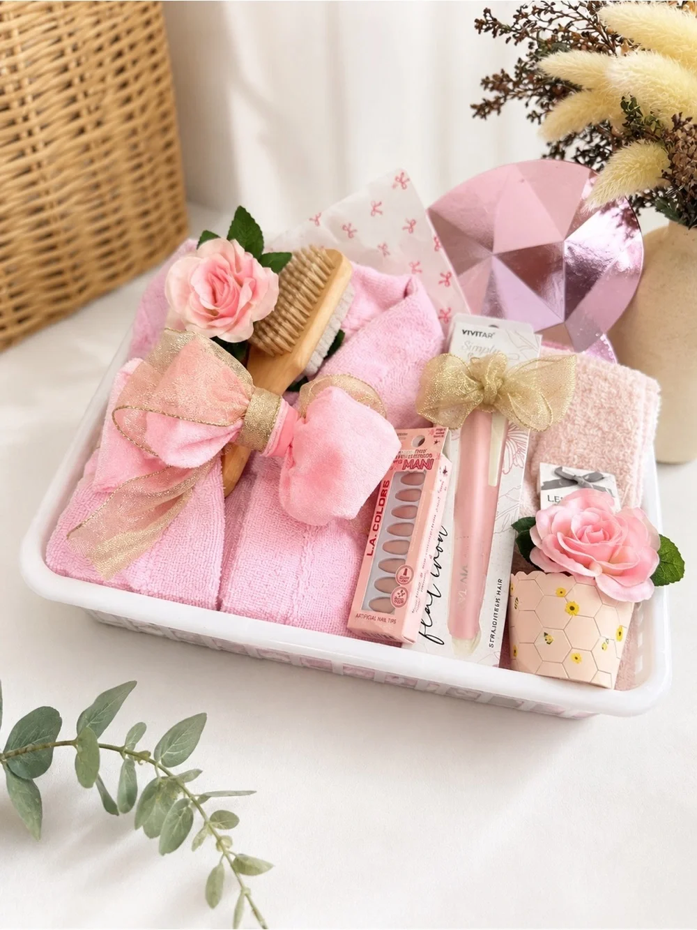 New Women’s Custom Gift Basket- Robe, Hair Straightener, Nails, Beauty Gift Set